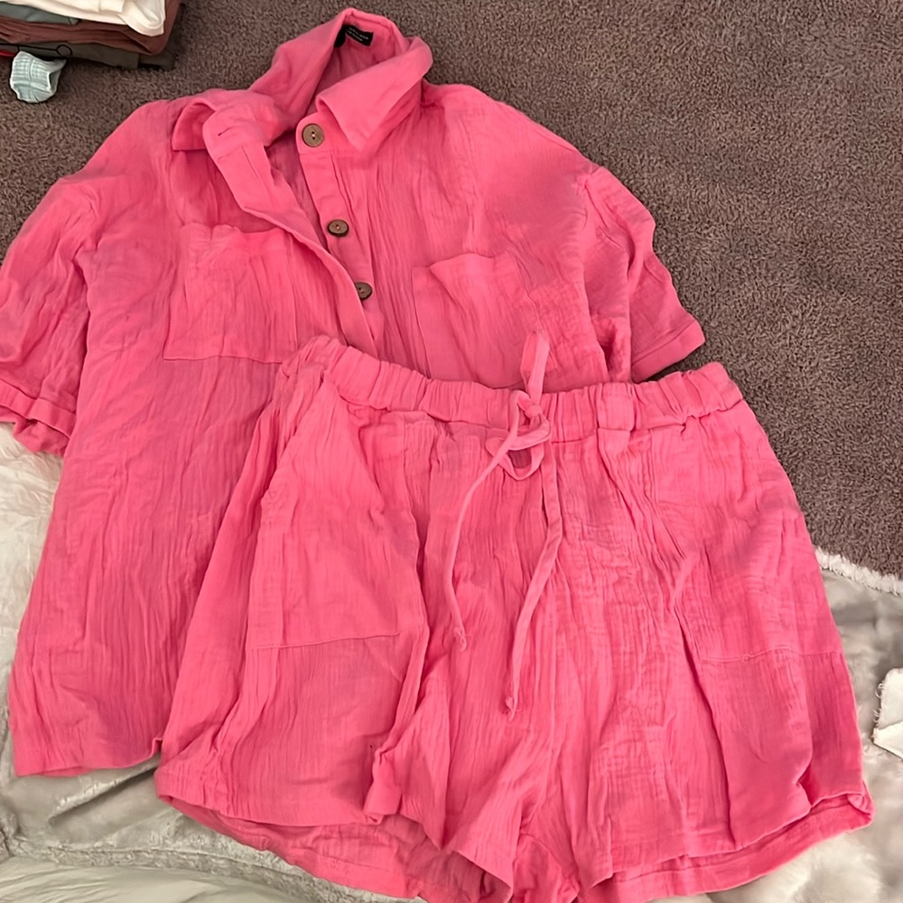 She in summer cover up - buttton top and shorts set